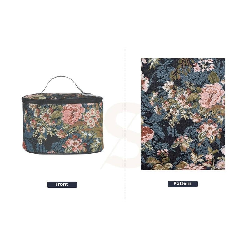 Signare Tapestry Toiletry Bag Makeup Organizer bag for Women with Peony Flower in Black Background Design (TOIL-PEO) - Image 2